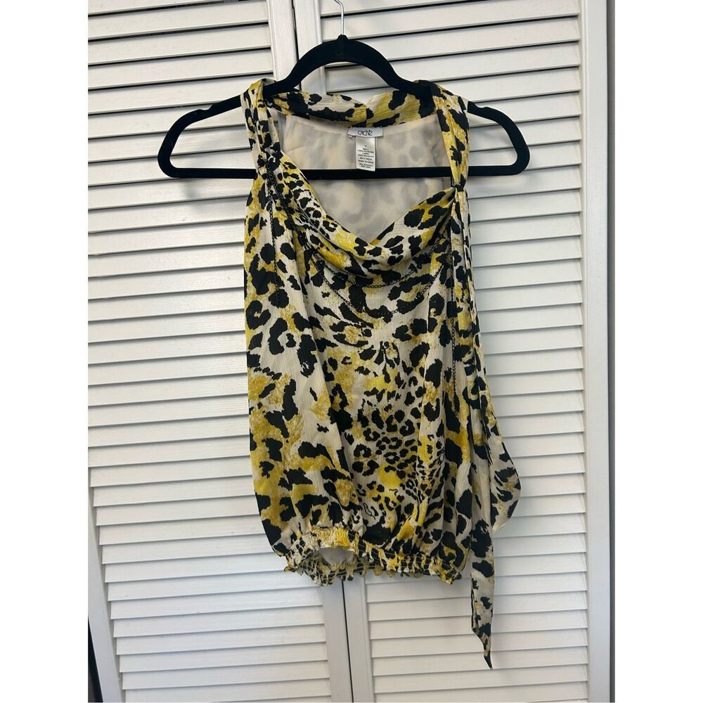 Cache Boutique Cheetah Print Sleeveless Top with Chain Detailing - Sz Small